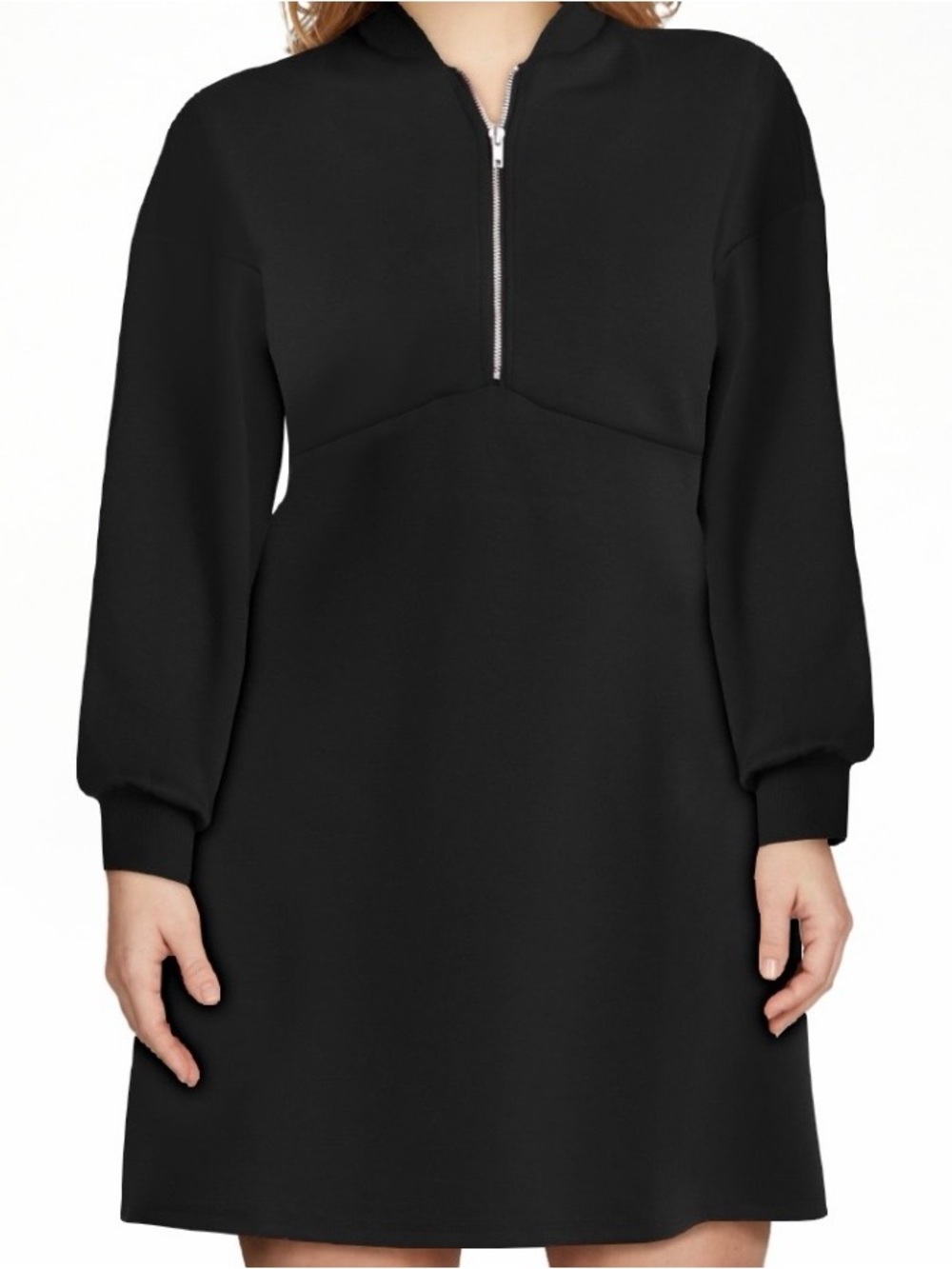 Casual Half-Zip Long Sleeve Scuba Knit Dress in Black
